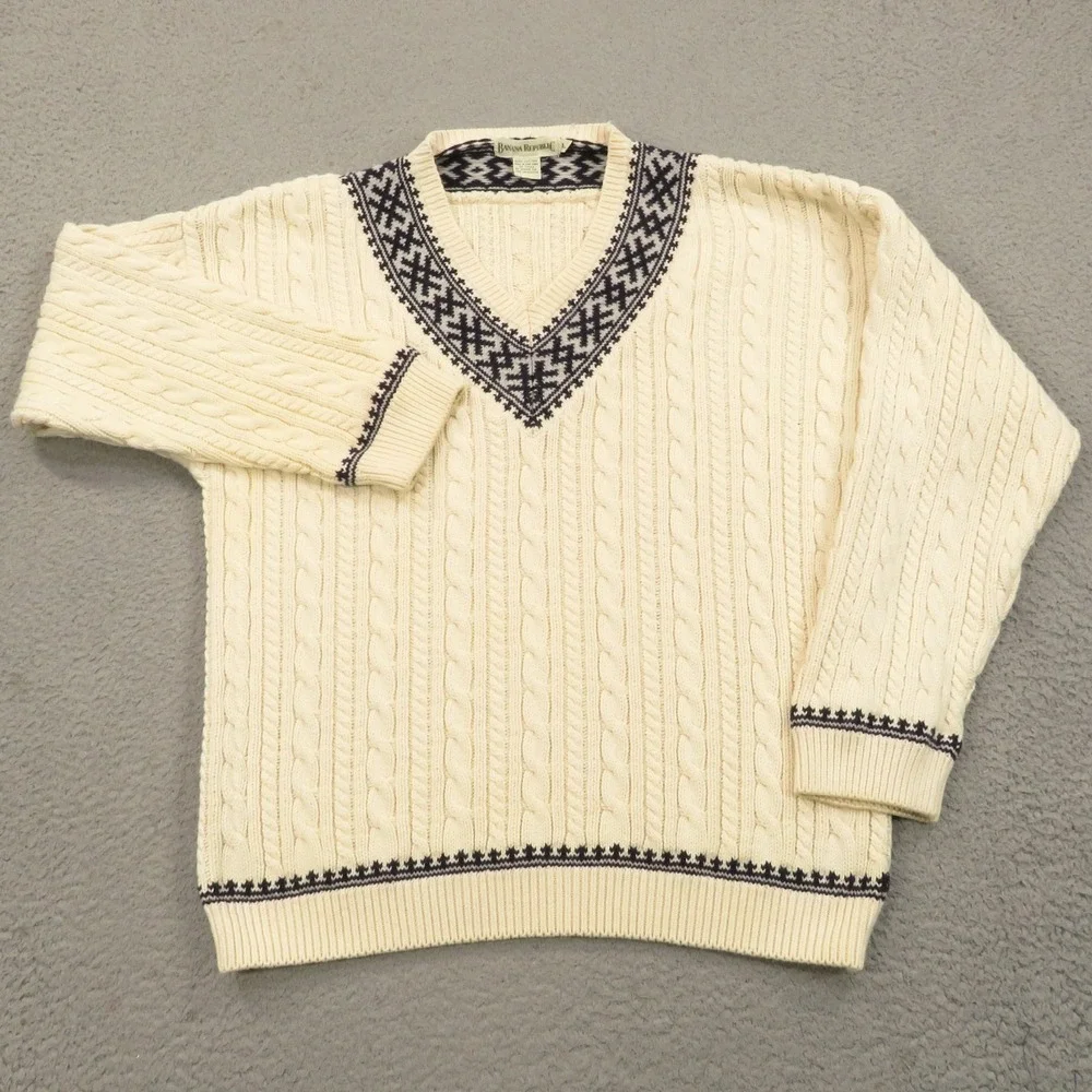 Vintage Banana Republic Sweater Mens Large Cable Knit Varsity Tennis Cricket 80s